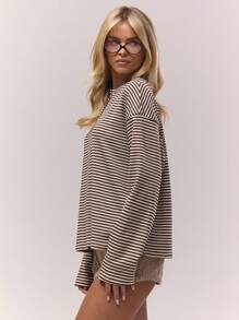 MUSERA Áo thun dài tay kẻ sọc dáng rộng cài cúc, thích hợp cho mùa thu, phong cách cổ điển, dễ thương, ấm cúng, đồng quê, phong cách cottagecore, thường ngày, màu caramel, thanh lịch, mùa xuân hè, ngày lễ. - Nhiều màu - Xem 3