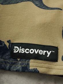 Discovery X SHEIN 男童恐龙印花休闲宽松圆领短袖针织 T 恤，夏季