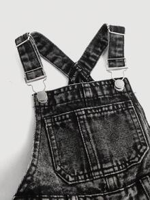 SHEIN Young Girl' Black Denim Bib Pants,Casual And Fashionable Vacation Outfits,Winter Clothes,Fall Clothes,Street Wear ,Denim Overall - Black - View 8