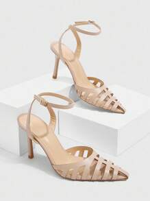 CUCCOO SZL Women's Apricot PU Hollow Out Strap Pointed Toe Fashionable Sexy Elegant Party High Heel Pumps - Apricot - View 7