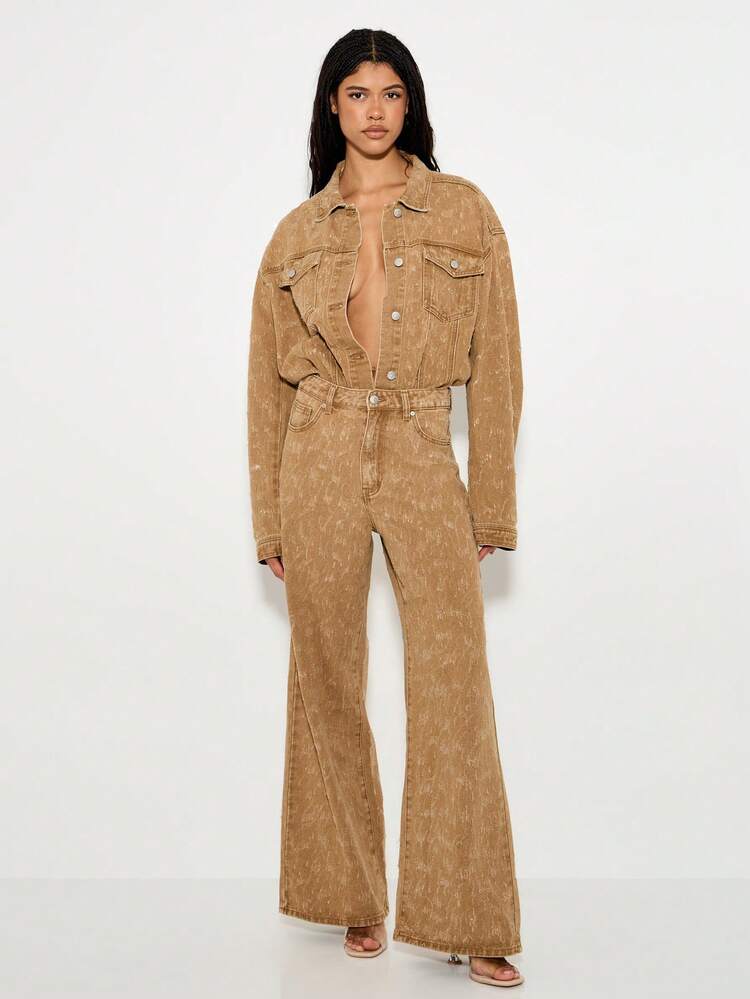 KIZN Jeansy dzwony w stylu retro z wysokim stanem, modne w stylu Y2K, rozszerzane, festiwalowe, w stylu boho, vintage, szerokie nogawki, jesienno-zimowe