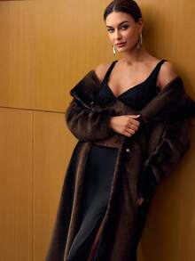 MOTF PREMIUM LAPEL BUTTON FRONT FAUX FUR COAT