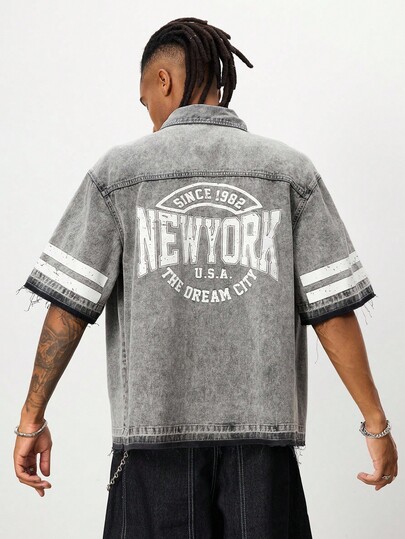 Street Life Camicia di jeans a maniche corte con bottoni da uomo