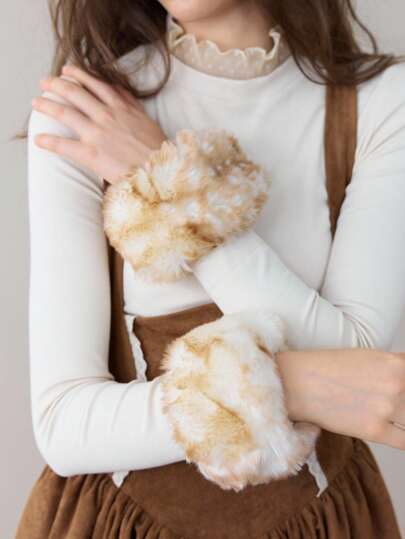 Fairycore 1 par de guantes de peluche con estampado de ciervo, calentadores de brazo súper gruesos con estampado animal Y2K, guantes para fiestas/disfraces, puños acogedores de manga para otoño/invierno