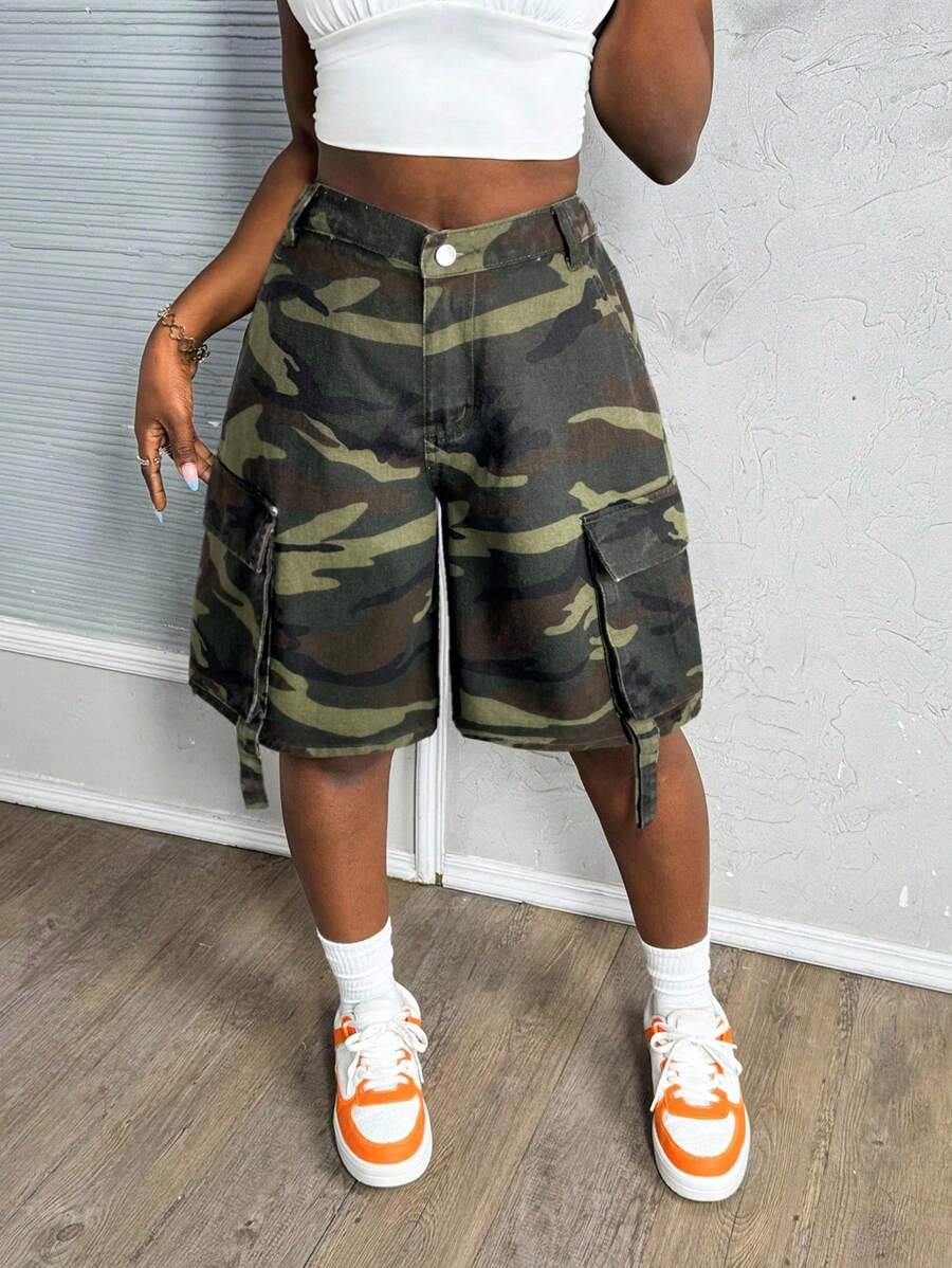 Slaydiva Women's Sexy Denim Cargo Shorts, Blue - Army Green - View 1