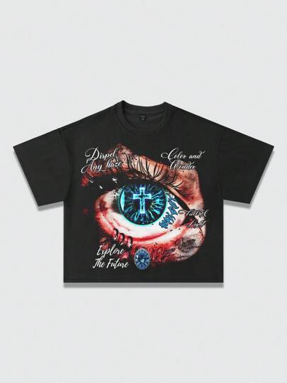 Grunge Punk Casual Personalized Fashion Eye Printed Men's Round Neck Short Sleeve T-Shirt