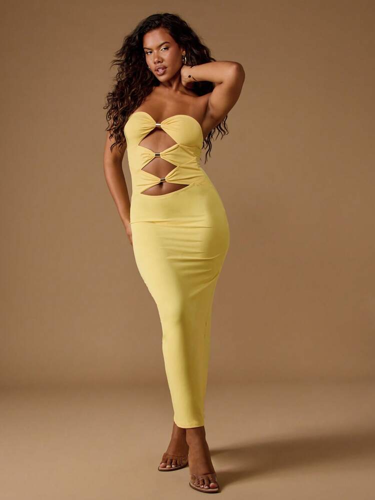 MISSGUIDED Bandeau Maxi Dress With Metal Ring Cut Outs