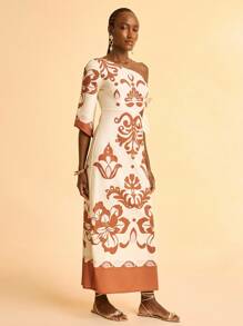 CAJUNI 女式波西米亚度假细肩带镂空收腰A字印花连衣裙 - 彩色 - 查看 8