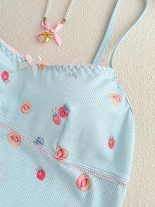 PetitDoll 女士休闲草莓印花蝴蝶结装饰吊带背心