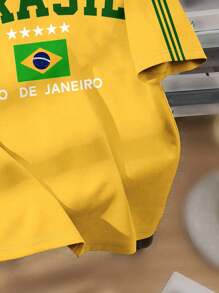 SHEIN Leap Crew Brasil, Soccer, Football, Player, Fans, Street Style, Kids'' Choice Collection, Everyday Basic, Happy Kids, Pastel Colors For Kids, Bikercore, Family Trip, Happy Days, I Love Mommy, I Love Daddy, Lovely Home, Cool Kids, Tween Girl Casual Simple Short Sleeve Round Neck T-Shirt, Suitable For Summer - Multicolor - View 5