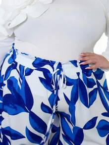 Pretty and Ole Plus Size All-Over Print Belt Tie Waist Wide Leg Pants - Blue - View 8
