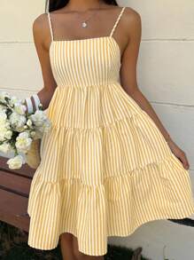 SHEIN EZwear 女士蓝色梭织条纹吊带背心连衣裙