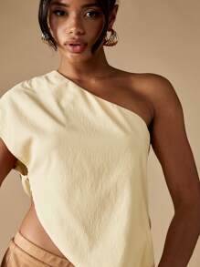 MISSGUIDED 单肩短款上衣晚会俱乐部优雅现代设计时尚女性简约不对称休闲现代夏季 - 杏色 - 查看 4