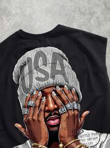 Manfinity LEGND Men's Casual Sleeveless Top With Graphic Print, Summer - Black - View 2