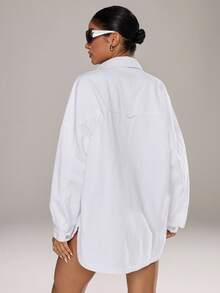 Jeanoix Women's Drop Shoulder Long Sleeve Single-Breasted Casual Loose Denim Jacket - White - View 2