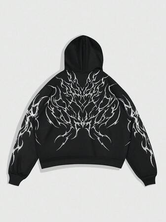 Goth Men's Gothic Pattern Long Sleeve Casual Loose Hoodie Sweatshirt , Fall