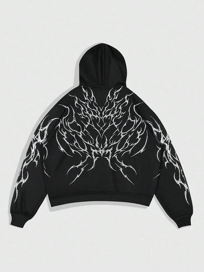 sweat-shirt à capuche ample et décontracté à manches longues avec motif gothique pour hommes, automne