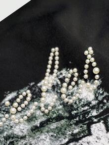 ROMWE MEN Street Life Moletom com capuz masculino com estampa de olho e strass, manga comprida e cordão - Preto - Ver 4