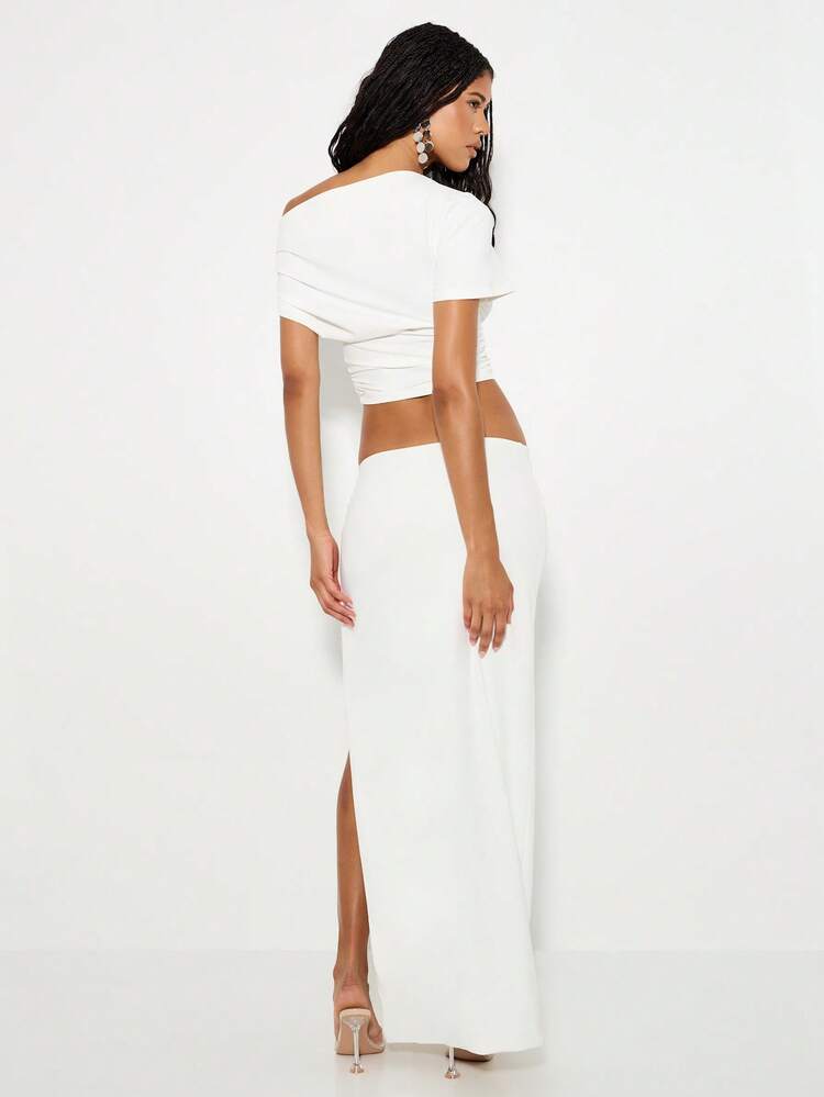 KIZN High Waisted Fitted Maxi Skirt With Front Slit