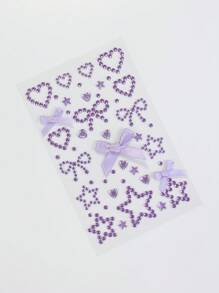 ROMWE Kawaii 1 miếng dán ren nơ, trái tim, ngôi sao, nơ, kim cương lấp lánh và đá quý trên khuôn mặt - Màu tím - Xem 3