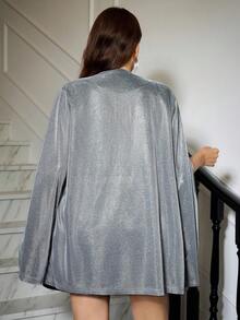 SHEIN Clasi 银色金属针织斗篷式西装外套，优雅时尚，适合大码女性，可用于优雅晚宴、派对、万圣节、圣诞节、新年、感恩节等场合。 - 銀色 - 查看 2