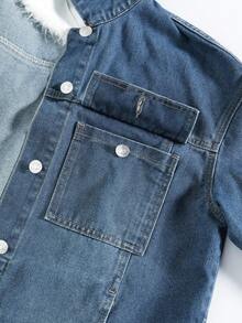 K-Vae 女秋冬深蓝色毛领复古日常牛仔外套圣诞牛仔夹克韩版风万圣节服装别致秋季 - 深色水洗藍 - 查看 8