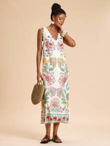 Travachic Váy cổ chữ V in họa tiết du lịch dành cho nữ - Nhiều màu - Xem 5