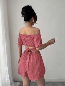 Rafferiza Bộ đồ liền thân hở vai, nơ sau lưng dành cho nữ thường ngày - Casual-Woman Casual - Bụi hồng - Xem 2