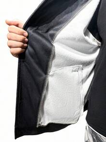 Manfinity LEGND Plus Size Men's Slogan Print Contrast Color Long Sleeve Casual Baseball Jacket Men Graphic Jacket, Fall - Black and White - View 7