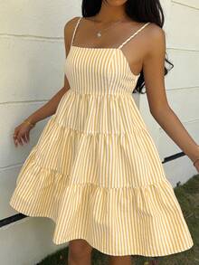 SHEIN EZwear 女士蓝色梭织条纹吊带背心连衣裙