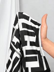 SHEIN Lady 加大码女式几何印花纽扣设计短款紧身裤商务休闲女装