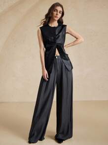 Briarwyn Jaqueta Feminina de Couro PU com Gola Redonda, Botões na Frente e Sem Manga, Roupas de Outono, Roupas de Volta às Aulas, Roupas Vintage Femininas, Estilo Old Money Feminino, Looks de Professora Femininos na Cor Preta - Preto - Visão 6