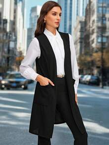 SHEIN Clasi 适合日常通勤的开襟前口袋背心外套