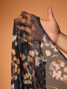 Glamance Vecteezy Cardigan Tipis Wanita Motif Polkadot Hitam dengan Kerah Ruffle dan Tali di Depan, Model Havana Nights, Atasan Jala untuk Musim Dingin - Hitam - View 8
