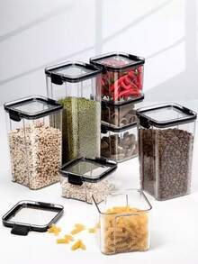 1 个带锁盖的透明食品储存容器 - 密封储物盒，用于干燥食物/零食，节省空间的洗碗机厨房必需品，防漏食品储藏室，适合家庭厨师和露营储物盒 - 無色 - 查看 4