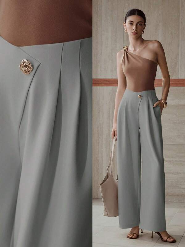 MOTF PREMIUM Pantalones con bolsillos plisados en diagonal