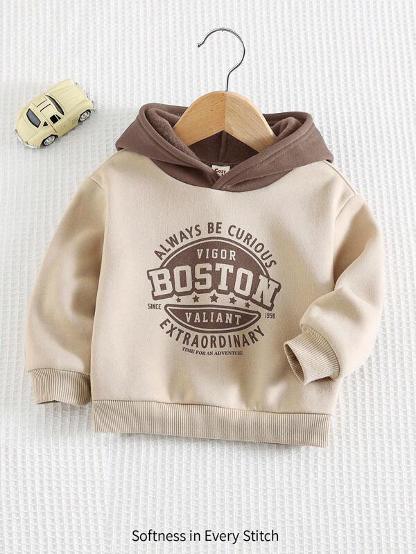 Cozy Pixies Sudadera con capucha de contraste de color con patrón de letras para bebé niño