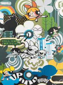 THE POWERPUFF GIRLS X SHEIN Blossom, Bubbles, Buttercup Muster schwarzes A5 Notizbuch: Blanko Hardcover lizenziertes Tagebuch für den Bürogebrauch - Verschiedenfarbig - Übersicht 5