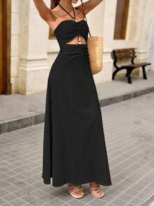 Brillora Women's Solid Color Backless Beaded Crochet Dress, Perfect For Vacation,Bohemian Clothes - Black - View 5