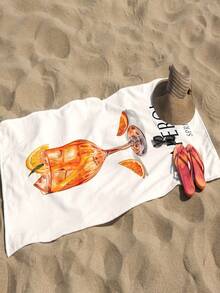 SHEIN 1 pièce Grande serviette de plage microfibre à séchage rapide inspirée de l'Aperol Spritz - Motif floral tropical, légère et absorbante, parfaite pour la natation, la gym, le yoga - Compagnon de voyage idéal, serviettes de plage essentiels de plage