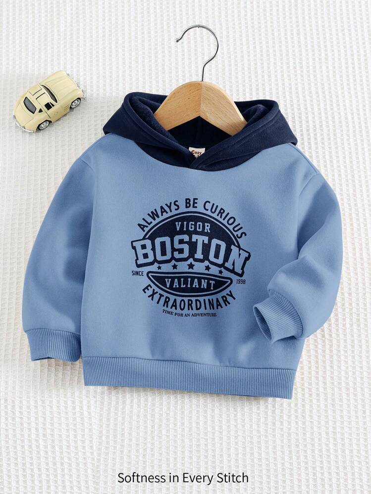 Cozy Pixies Baby Boy Letter Pattern Contrast Color Sweatshirt,In Fall/Winter - Multicolor - View 1