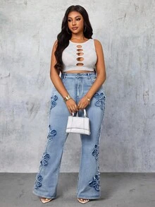 Slaydiva Jeans de pierna acampanada con botones de moda casual para mujer de talla grande