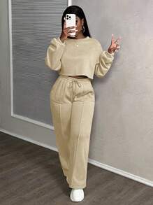 Slaydiva 春夏新款 音乐节, 复活节, 纳什维尔, 生日派对, 毕业季, 学生装, 日常休闲, 百搭百搭, 休闲, 度假, 邮轮旅行, 海滩, 日光浴, 休闲街头风, 雪花印花, 宽松运动装, 两件套/休闲两件套 - 杏色 - 查看 5