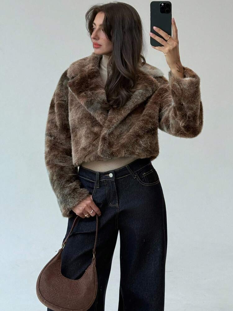 Aloruh 新款复古人造毛皮彩色短款夹克，秋冬百搭街头风外套 - 灰色 - 查看 6