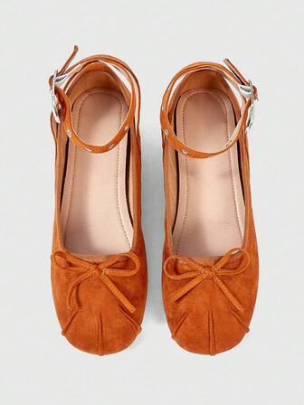 Fairycore Women's Cute Bow Mary Jane Flat Shoes, Comfortable Fashion Round Five-Star Criss-Cross Strap Casual Soft Bottom Increased Height Ballet Flats