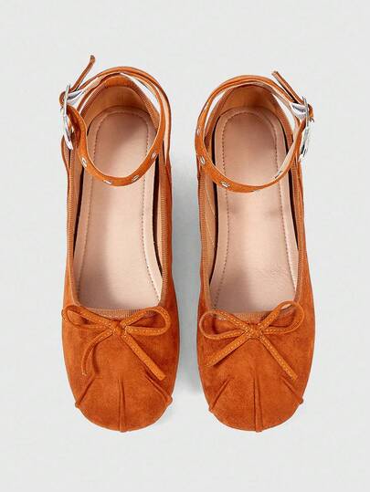 Fairycore Women's Cute Bow Mary Jane Flat Shoes, Comfortable Fashion Round Five-Star Criss-Cross Strap Casual Soft Bottom Increased Height Ballet Flats