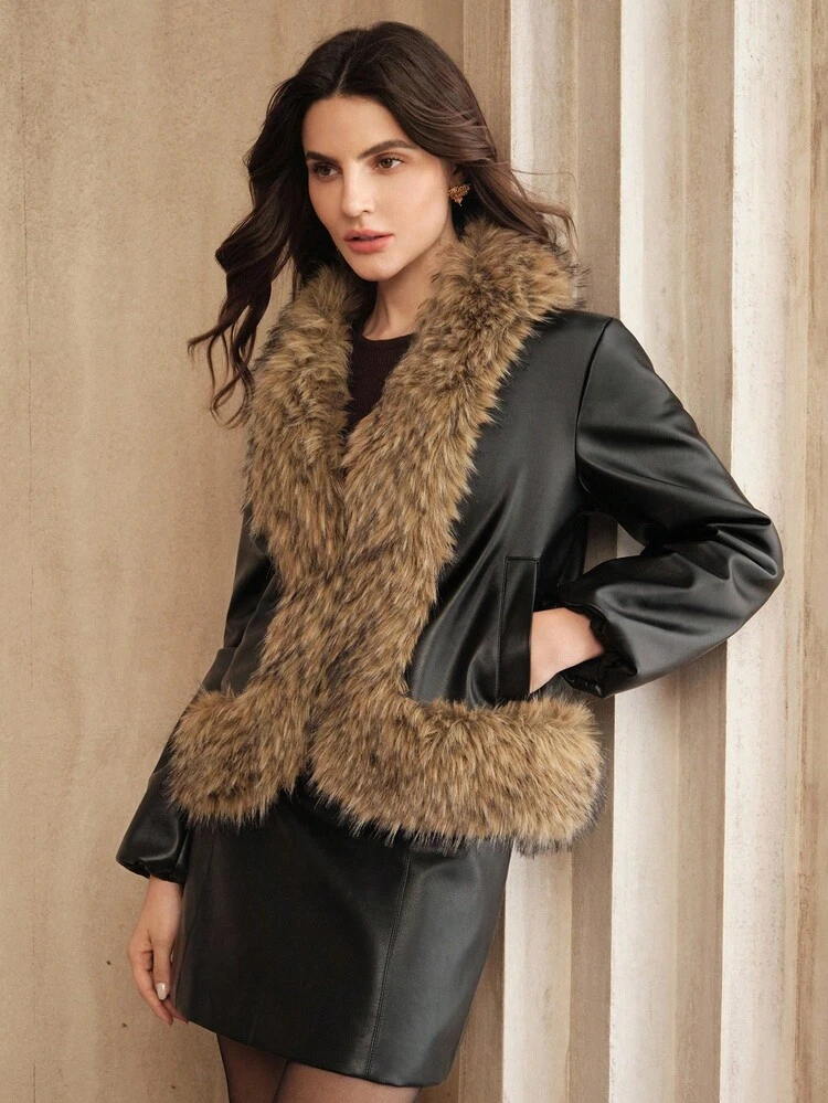 Women's Autumn/Winter Long Sleeve Pockets Loose Faux Fur Jacket, Suitable For Daily Wear, Party And Gathering