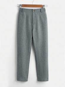 SHEIN Casual Single-Breasted Long Pants For Tween Boy Suitable For School, Commuting, And Daily Wear Chic Outfits For Autumn/Winter Fall - Dark Grey - View 6
