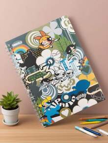 THE POWERPUFF GIRLS X SHEIN Blossom, Bubbles, Buttercup Muster schwarzes A5 Notizbuch: Blanko Hardcover lizenziertes Tagebuch für den Bürogebrauch - Verschiedenfarbig - Übersicht 1