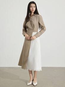 Heiryn Đầm midi tay dài phối màu thanh lịch thời trang dành cho nữ - Màu Khaki - Xem 6